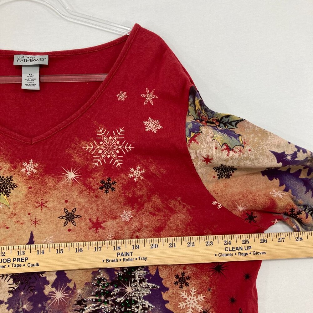 Catherines Size 1x Red Multi Color Festive Holida… - image 6